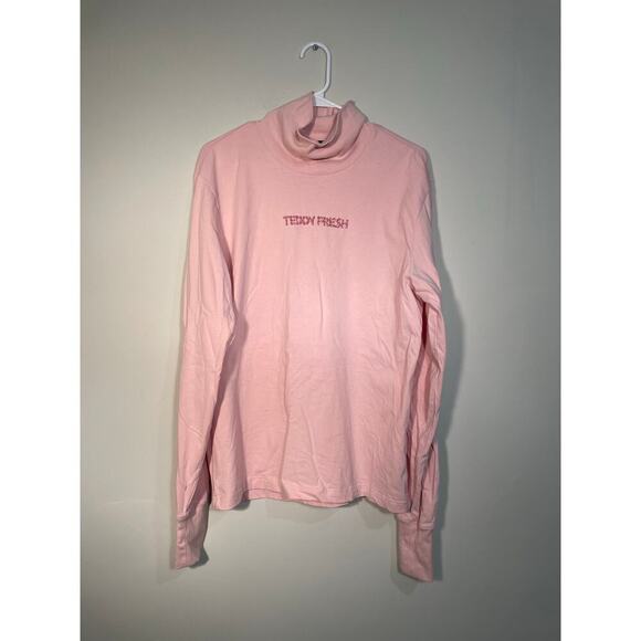 Teddy Fresh Pink Metallic Wire Embroidered Turtleneck Sweatshirt Size Medium - Picture 1 of 8